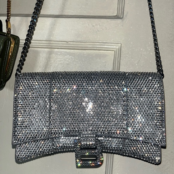 RARE Balenciaga rhinestone crystal diamond stud hourglass chain crossbody purse - Picture 7 of 17